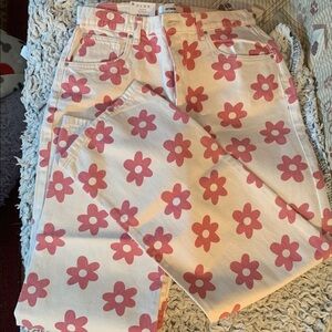Cotton On White Jeans with Pink Floral Print